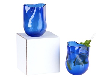 Modrá sklenička BLUE organického tvaru - 1 ks v bílé krabičce