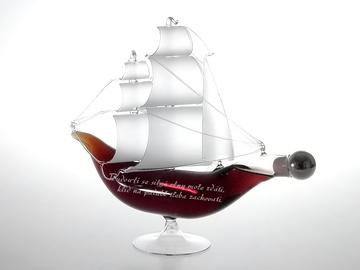 Skleněná láhev loď - plachetnice 0,35 ltr. se svatebním pískováním